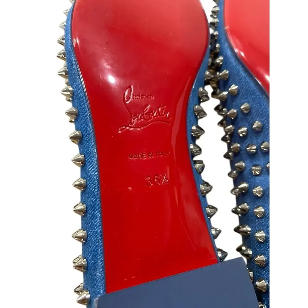 Christian Louboutin Sweetie Jane Spikes Denim Flat 36.5 Blue